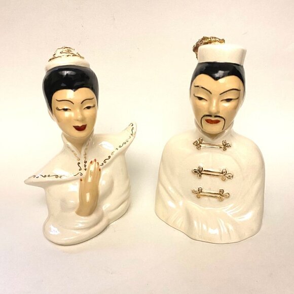 Vintage Japanese Couple Porcelain Head Bust Figurines - Picture 1 of 16